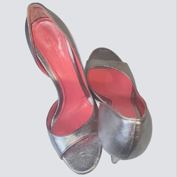 Judith Leiber Women's Silver Leather Open Toes 4" Stiletto Heels Size 7B - Picture 10 of 12